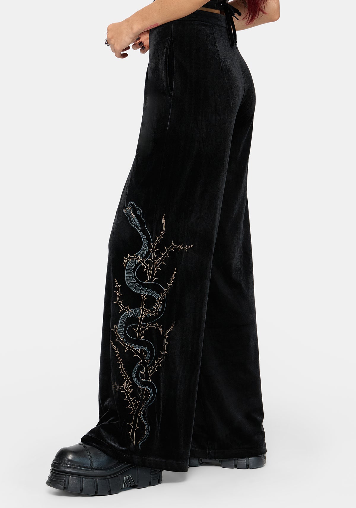 Tigris Embroidered Velour Wide Leg Trouser