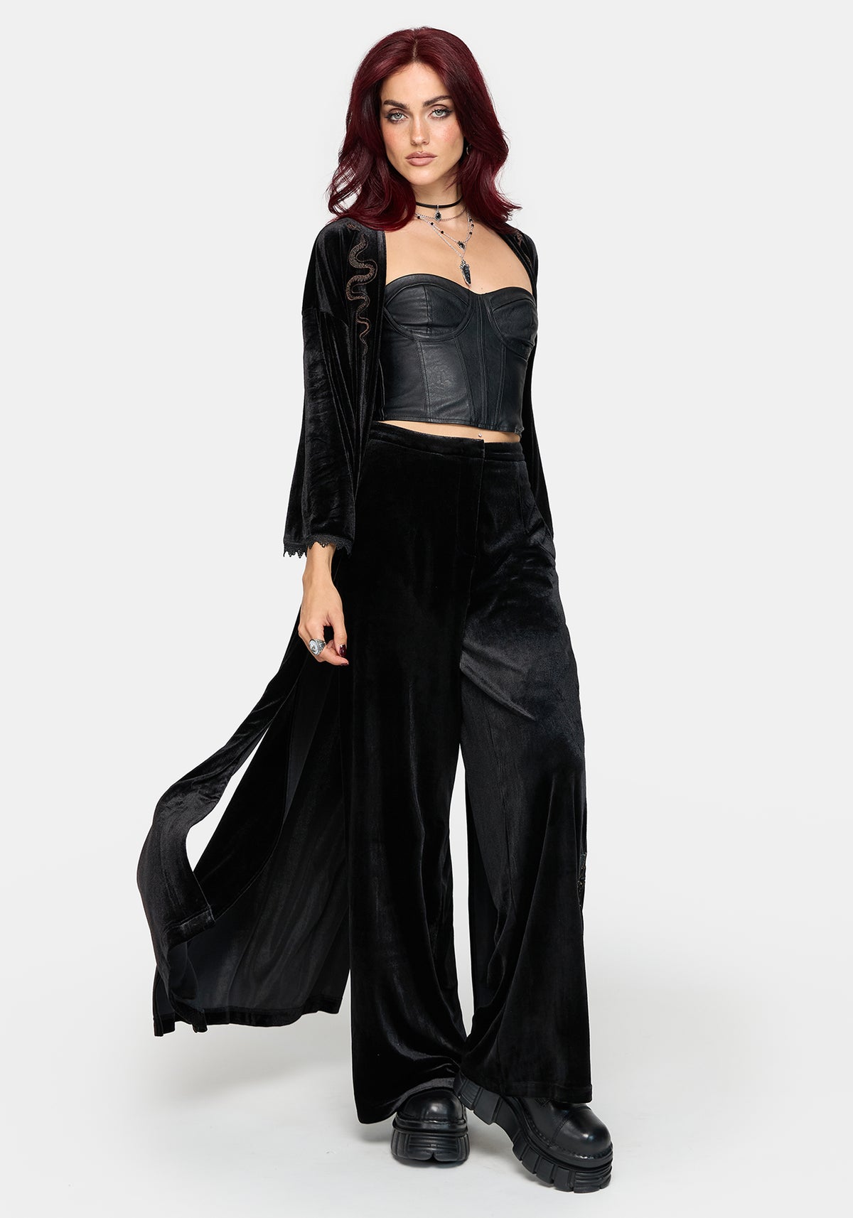 Tigris Embroidered Velour Wide Leg Trouser