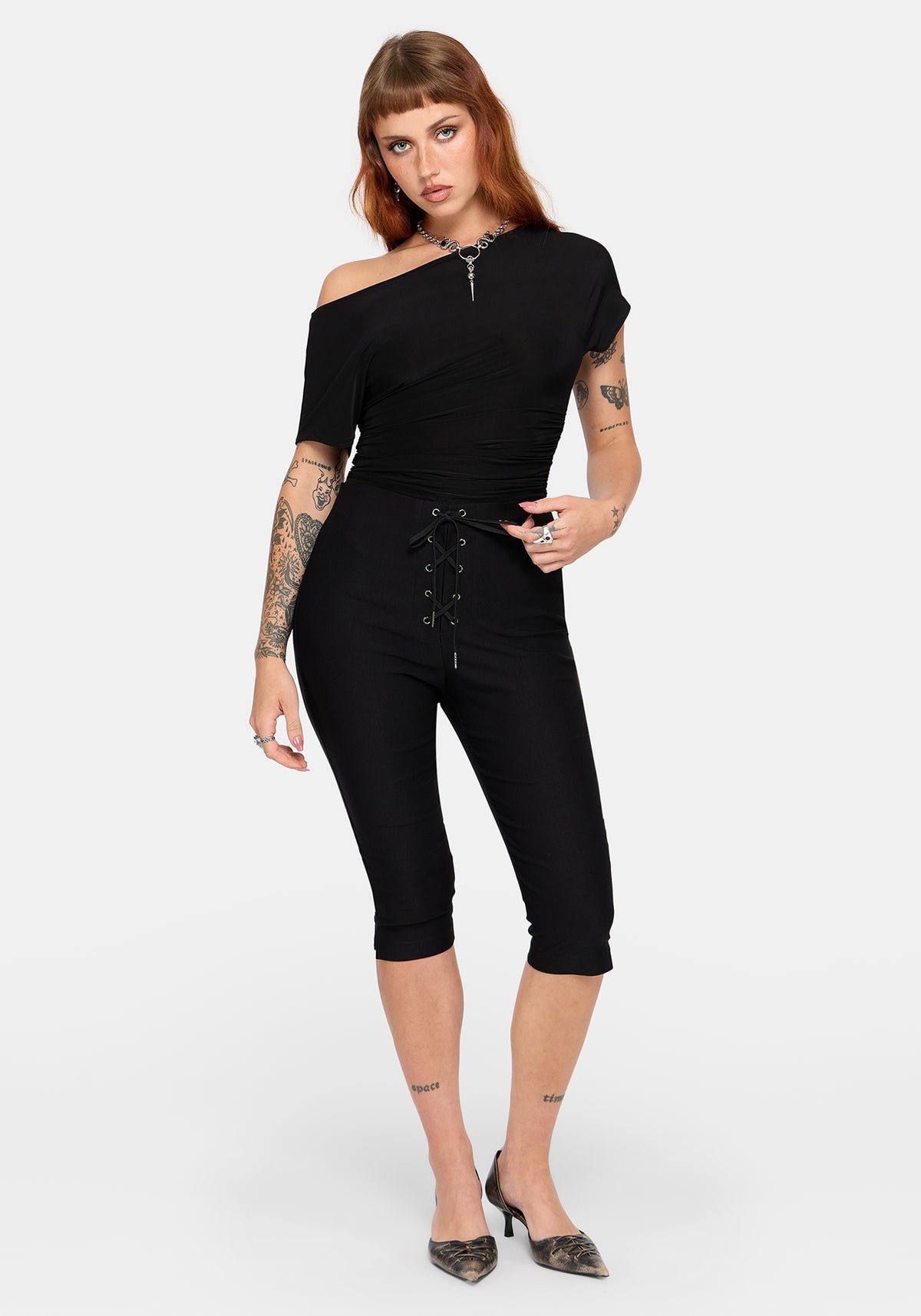 Tasha Eyelet Lace Up Capri