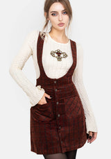 Terracotta Check Cord Mini Pinafore Skirt