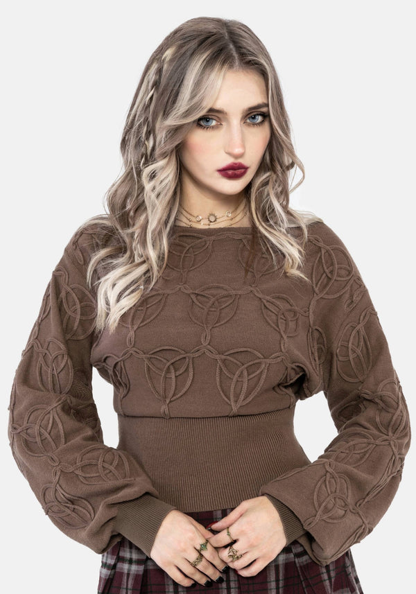 Covet Cotton-Blend Witches Knot Cable Knit Sweater