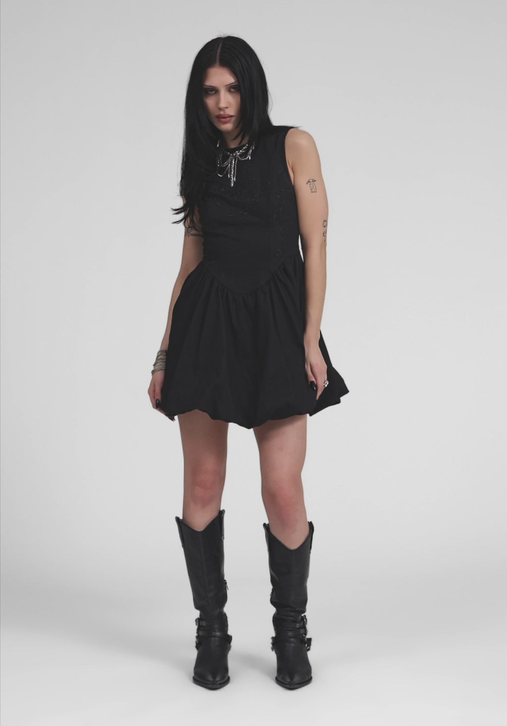 Ailis Balloon Hem Embroidered Mini Dress – Disturbia