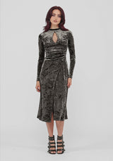 Nellie Green Velour Lace Trim Midi Dress