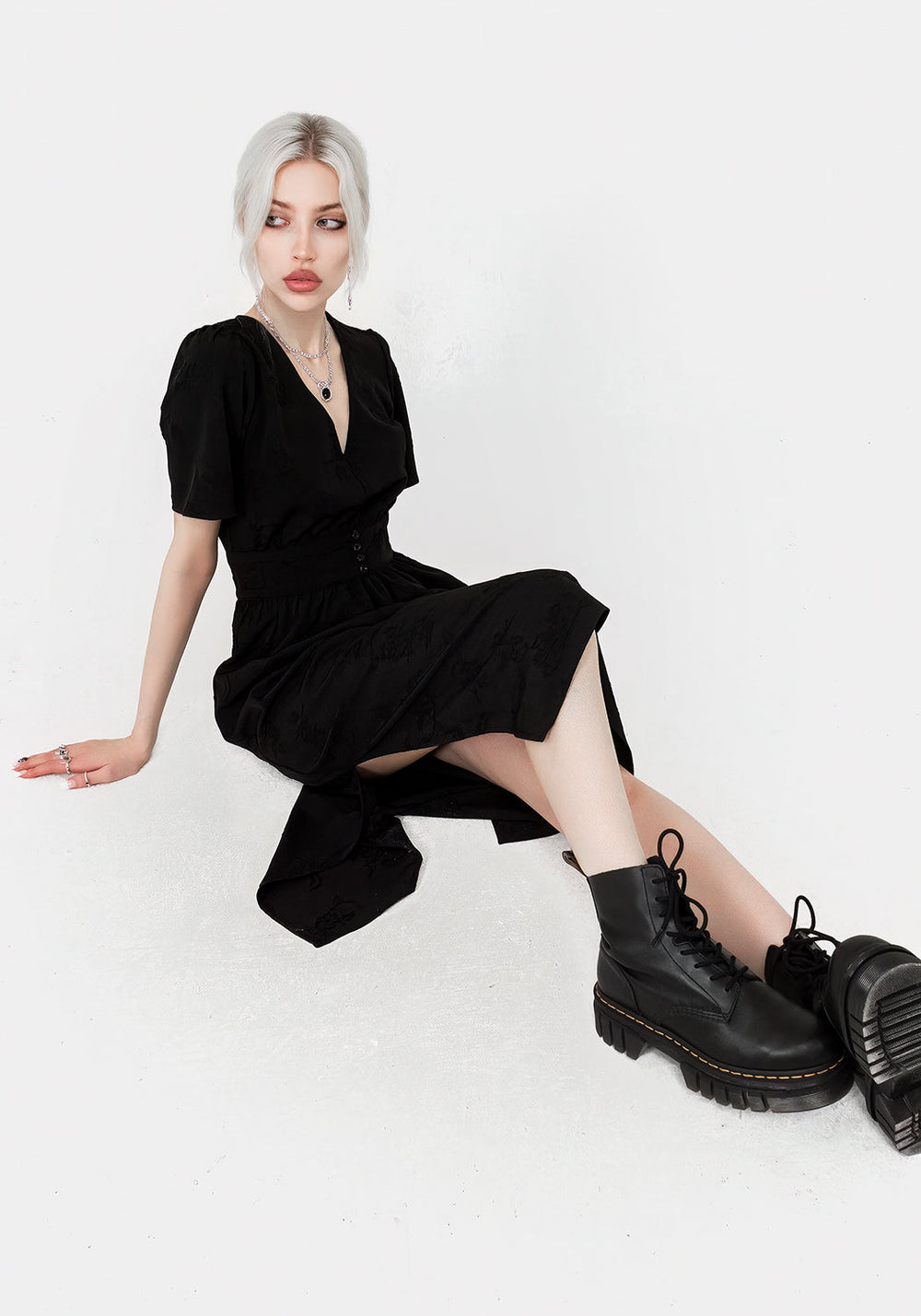 Medea Jacquard V-Neck Midaxi Dress | Disturbia - Shop Women's