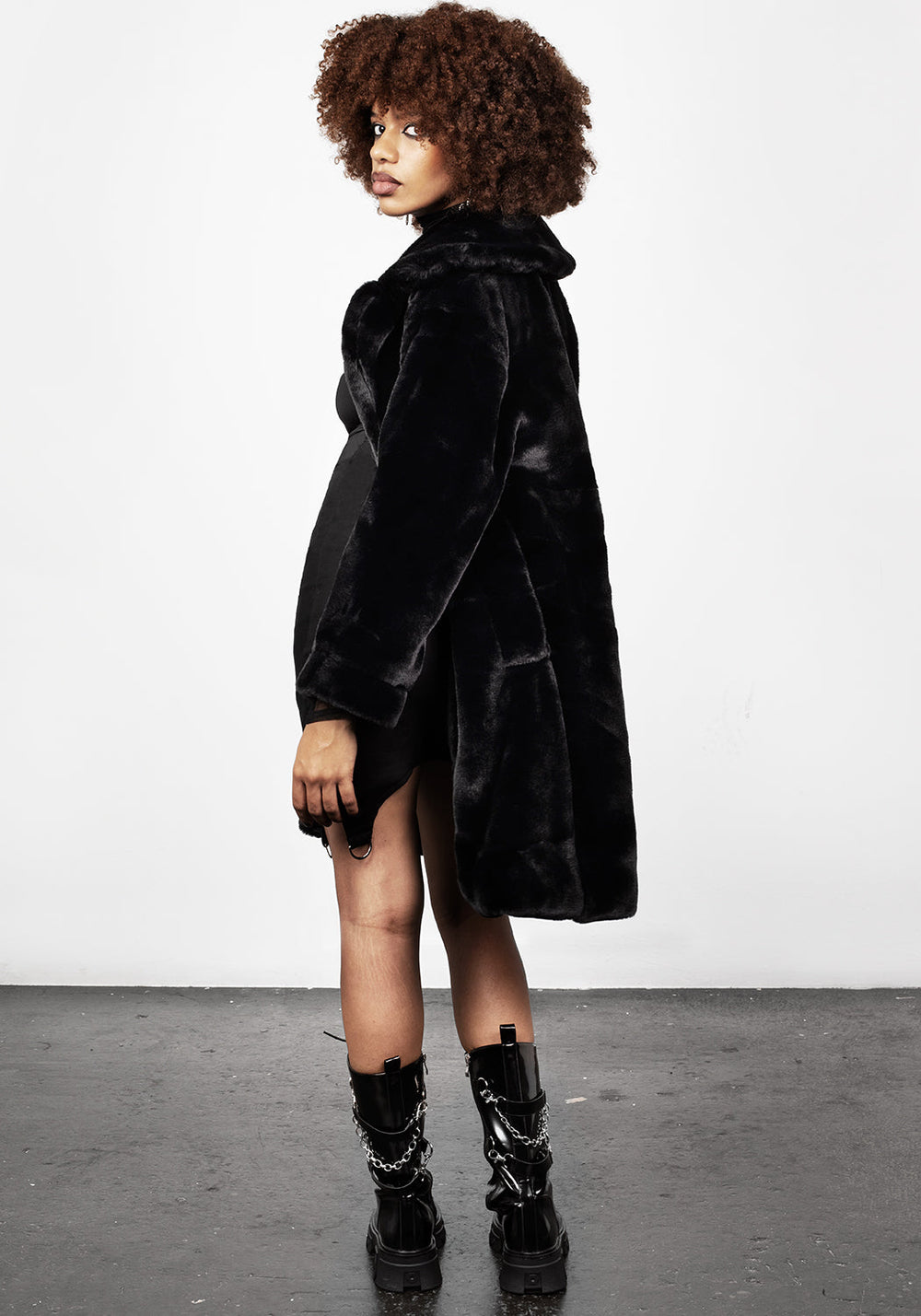 Creature Oversized Fur Coat - Black | Disturbia - Shop Women's