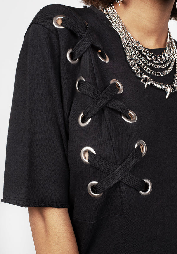 Mishap Lace up Jersey T-Shirt Dress