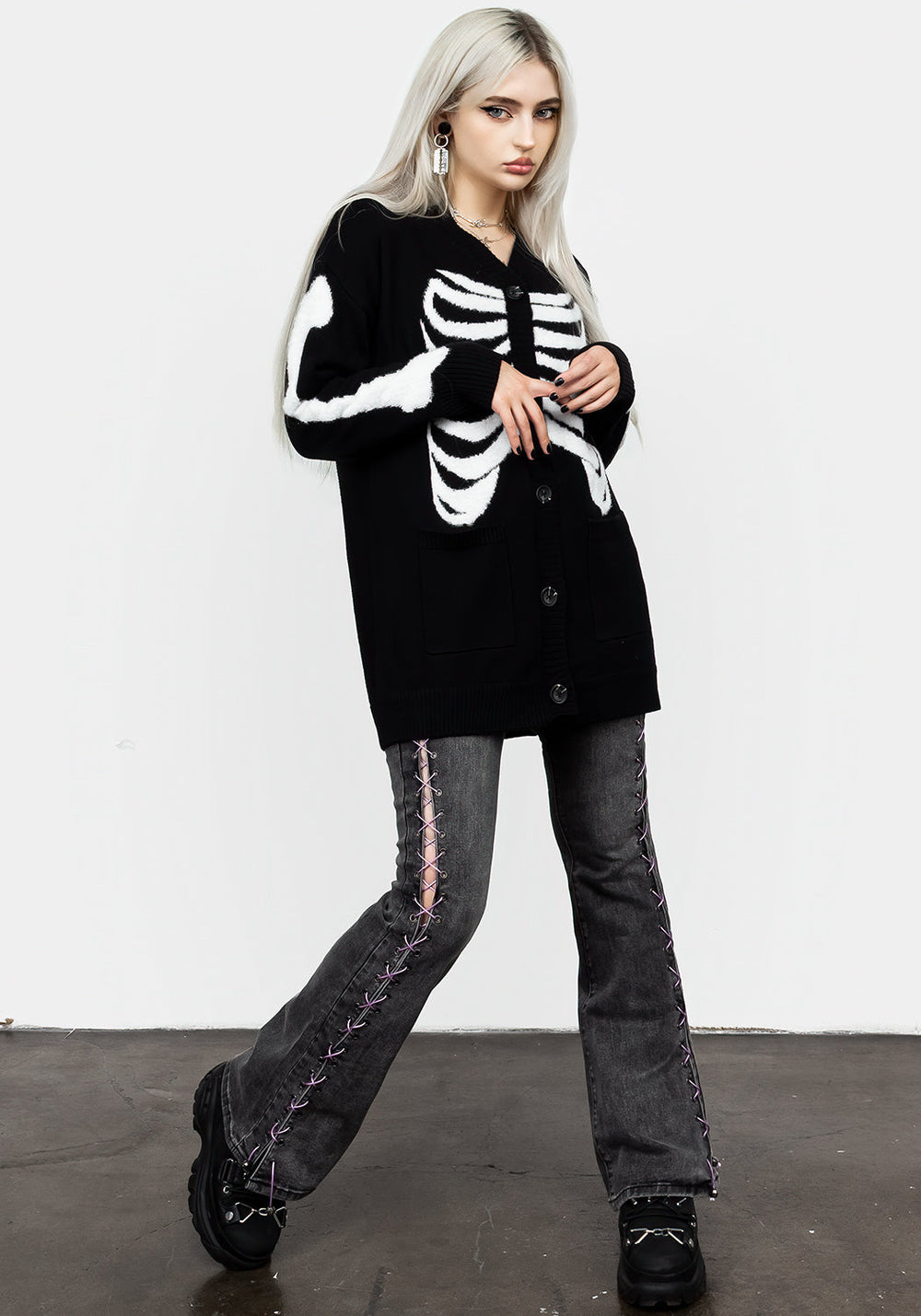 Skeletus Oversized Cardigan | Disturbia - Shop Women's Gothic