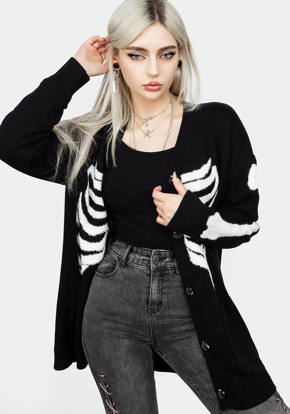 Skeletus Oversized Cardigan | Disturbia - Shop Women's Gothic