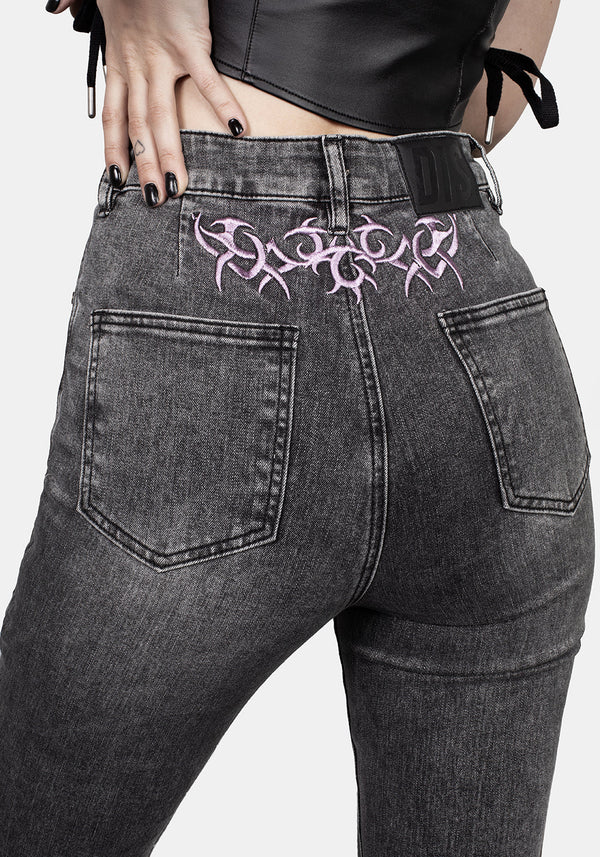 Tramp Washed Lace up Flared Jeans