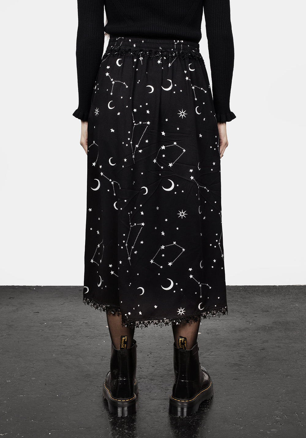 Silver Celestial Print Double Split Skirt Disturbia Shop