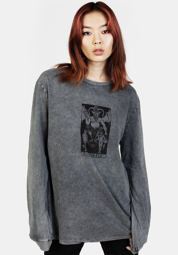 Tarot Grey Acid Wash Long Sleeve Tee