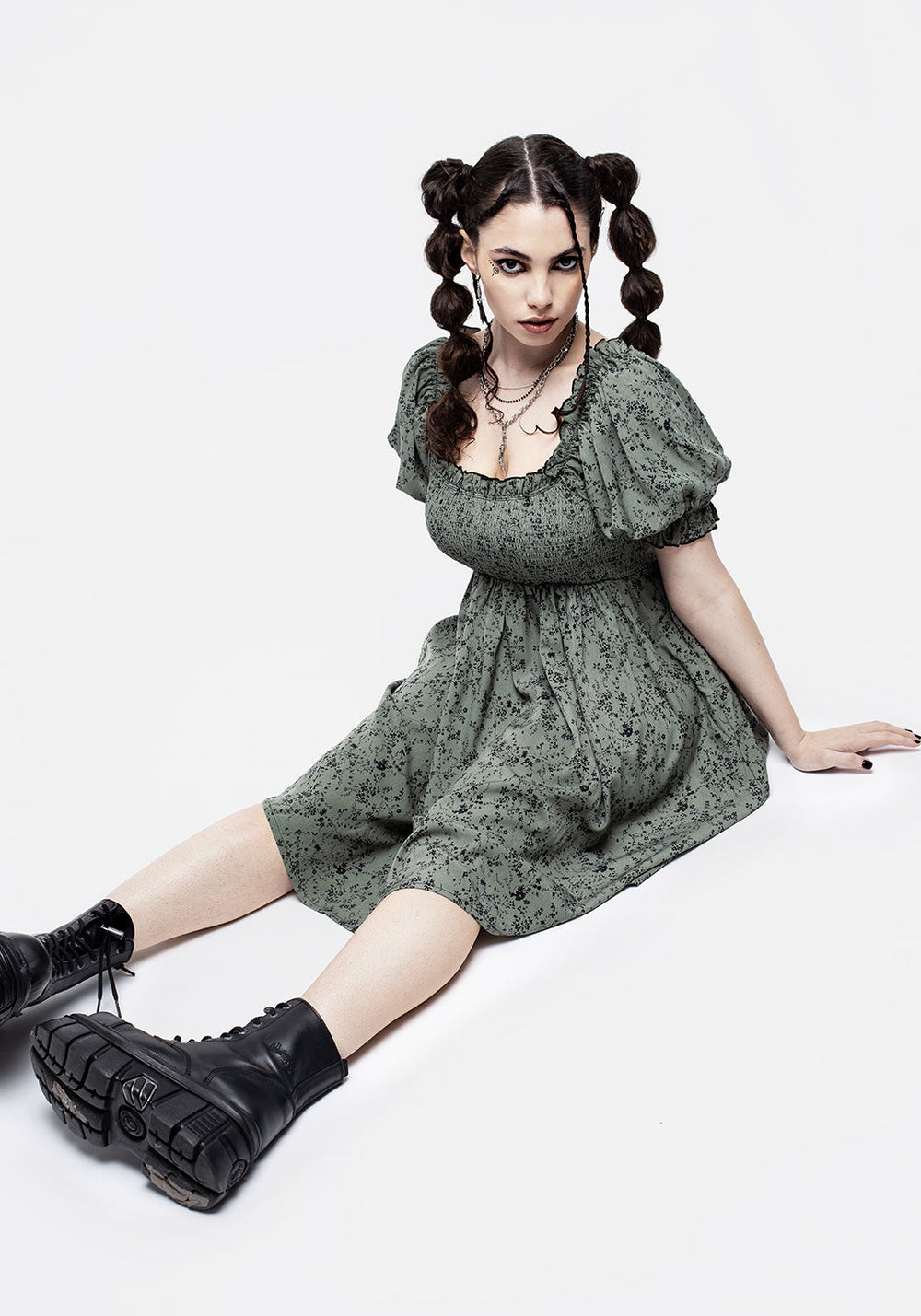 Cassie Green Floral Mini Babydoll Dress | Disturbia - Shop Women's