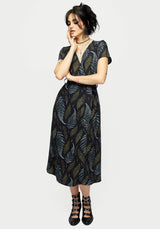 Frond Print Faux Wrap Midi Dress