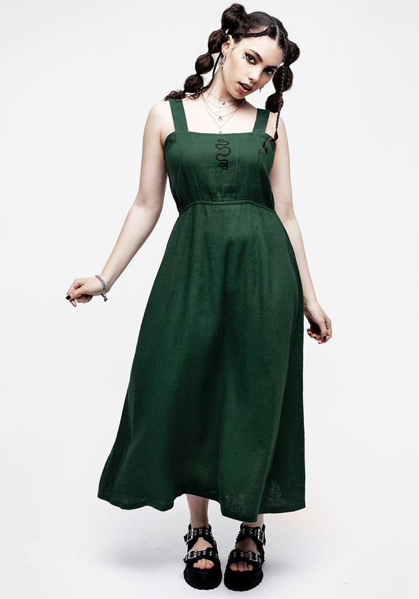 Basilisk Green Linen Blend Midaxi Dress