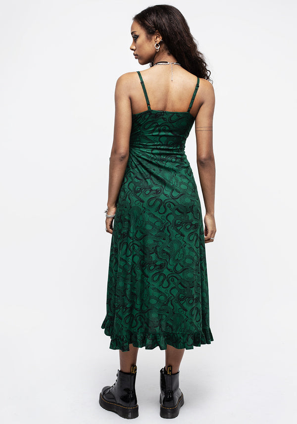 Ophidia Snake Print Cami Midaxi Wrap Dress - Green