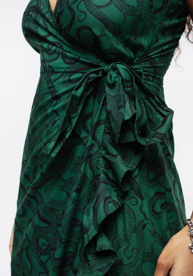 Ophidia Snake Print Cami Midaxi Wrap Dress - Green