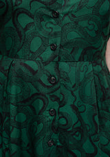 Ophidia Snake Print Button Up Mini Apron Dress - Green