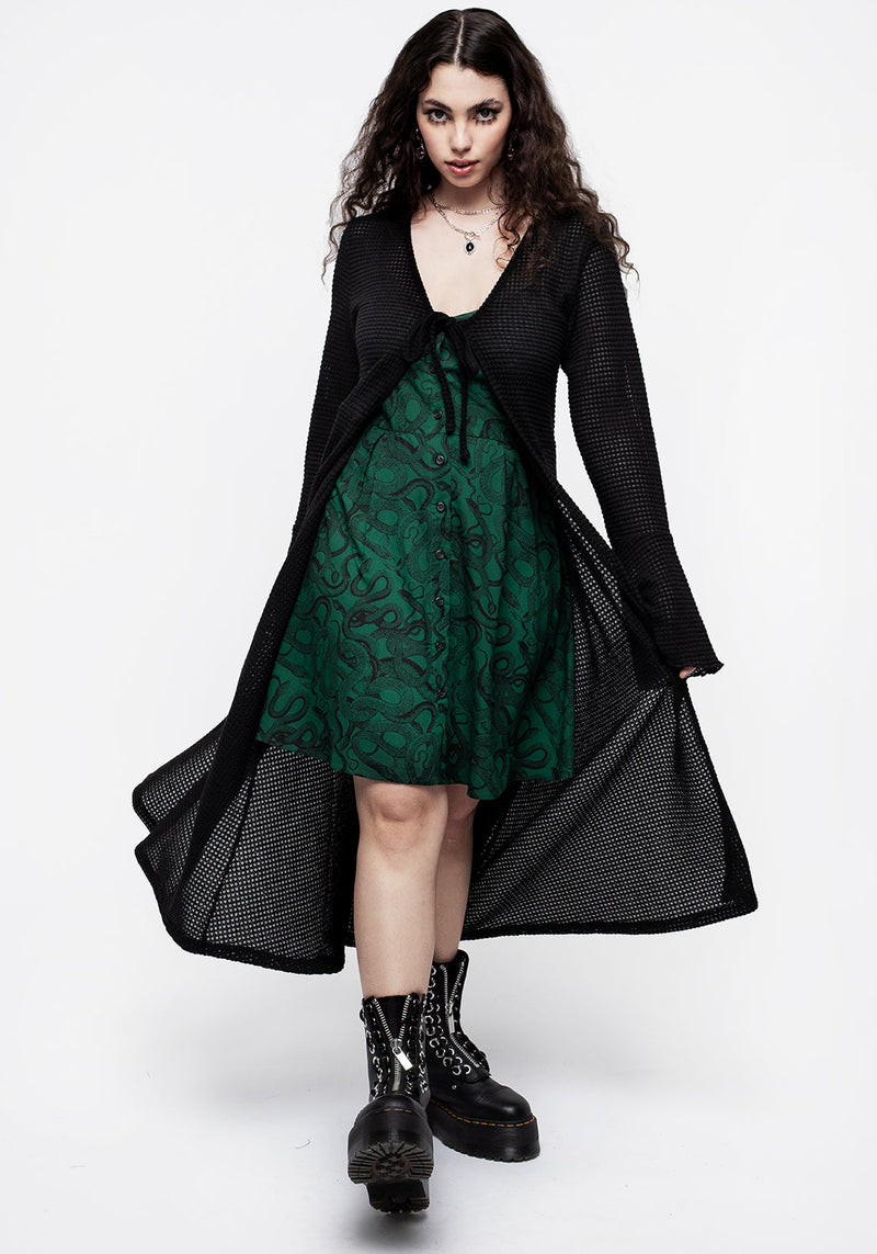 Ophidia Snake Print Button Up Mini Apron Dress Green Disturbia