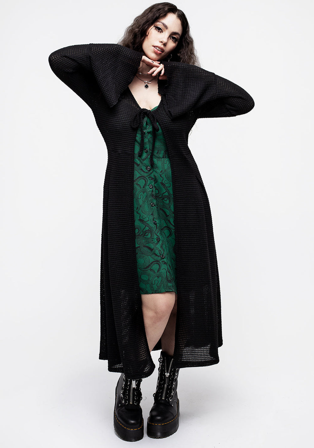 Xana Textured Tie Front Long Cardigan | Disturbia - Shop Women's Gothic, Alternative & Dark Romantic Fashion, Accessories & Homeware Xana Textured Tie Front Long Cardigan | Disturbia - Shop Women's Gothic, Alternative & Dark Romantic Fashion, Accessories & Homeware