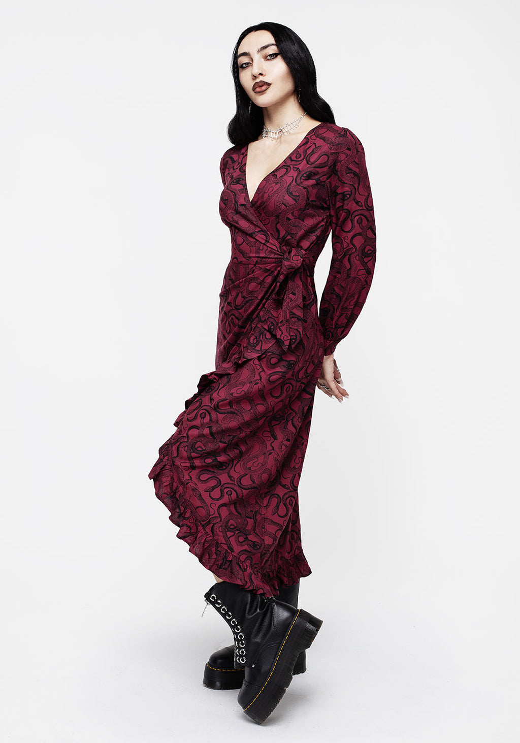 Ophidia Snakes Print Wrap Maxi Dress Red Disturbia