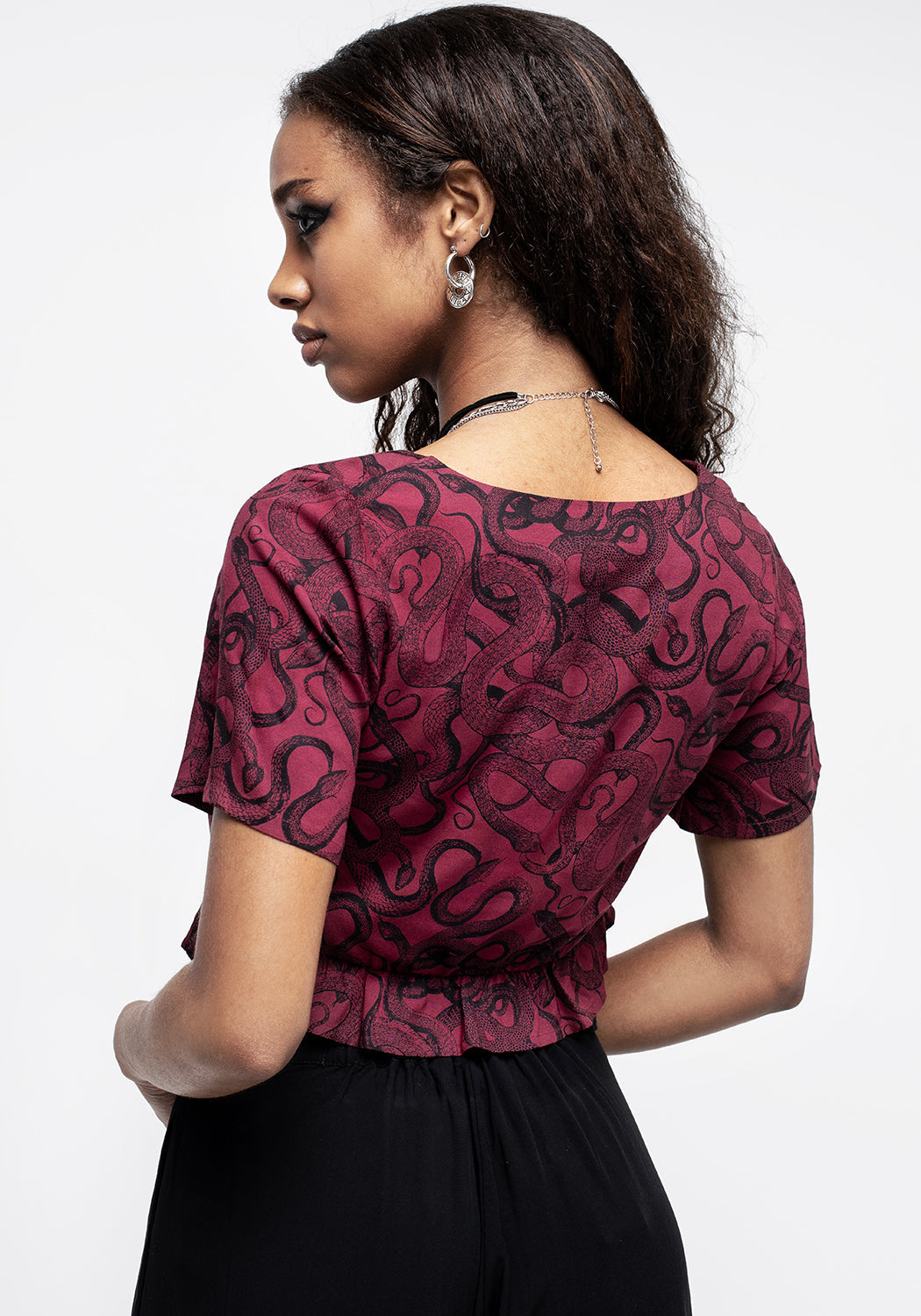 Ophidia Snakes Print Tie Detail Crop Top - Red