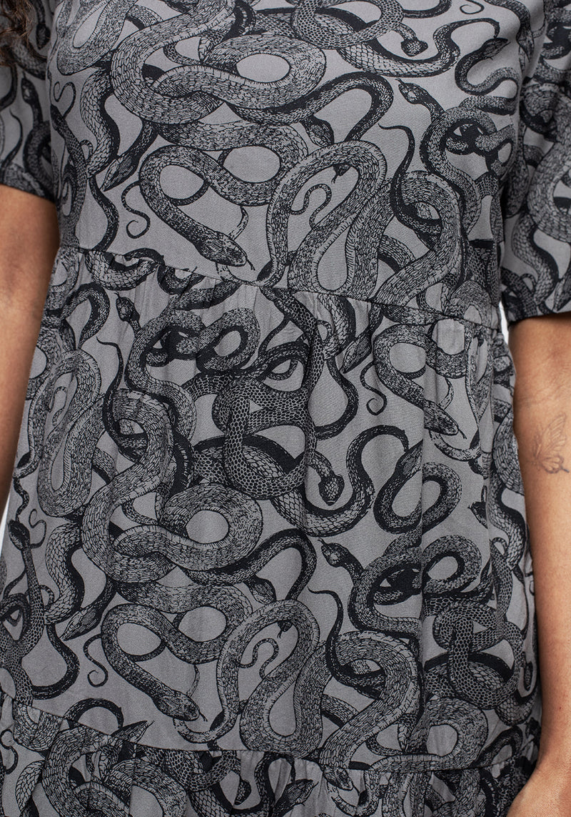 Ophidia Snakes Print Mini Smock Dress - Grey