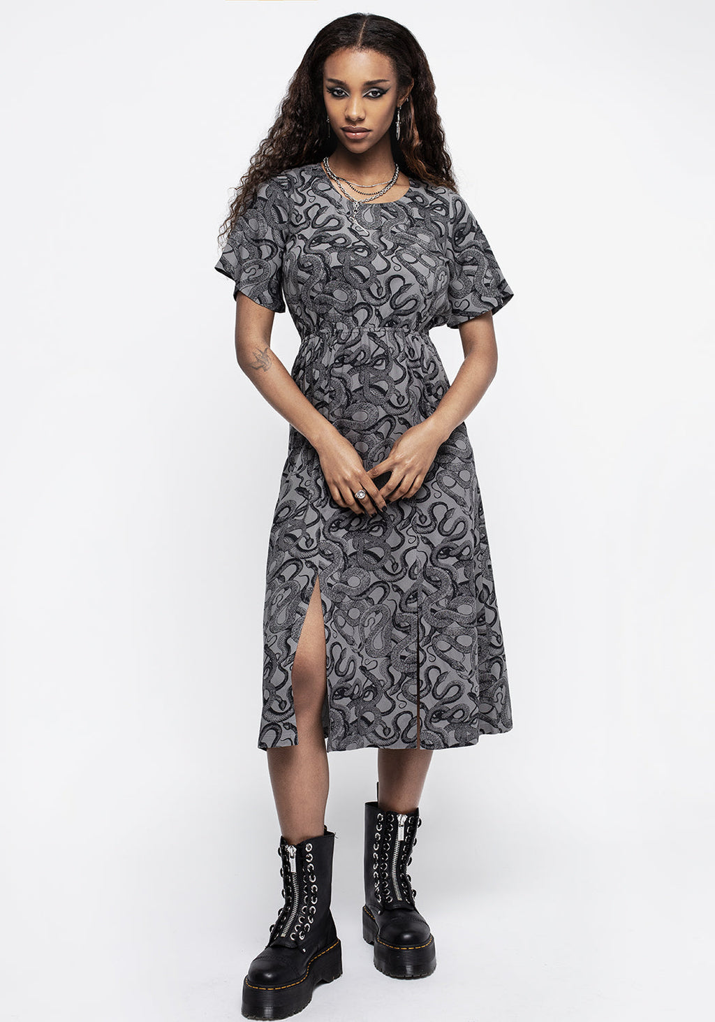 Forever 21 Women's Celestial Print Open-Back Midi Dress - Star Print, Shirred Bodice, Long Peasant Sleeves - View #5