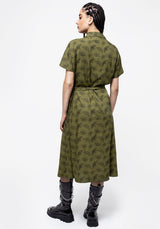 Mortmoth Print Midi Shirt Dress - Green
