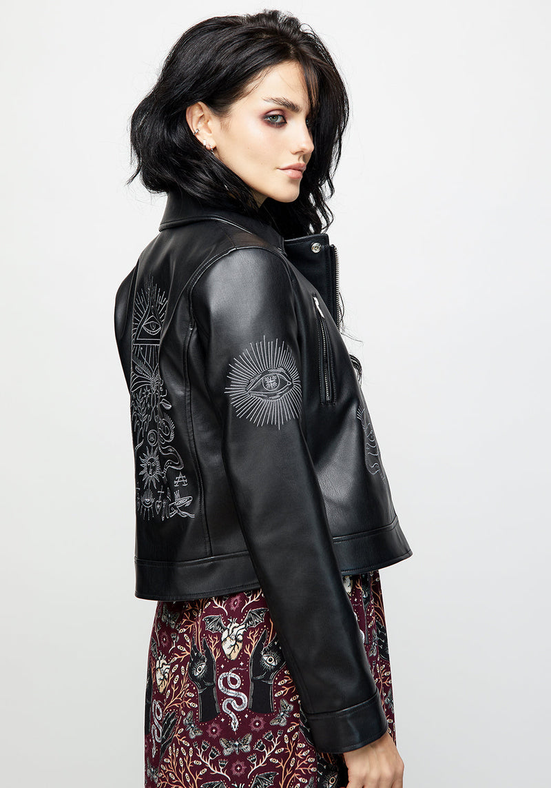 Elemental Embroidered Faux Leather Jacket