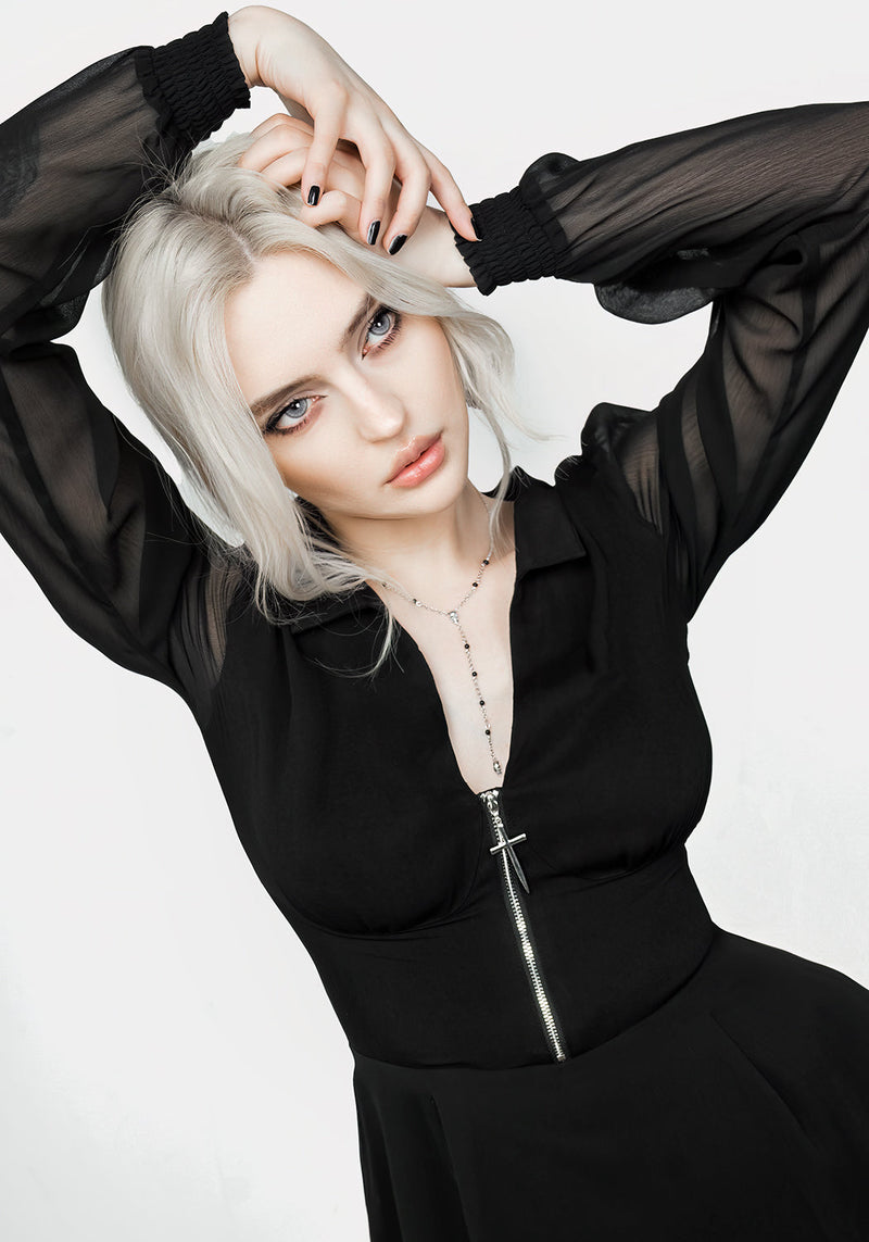 Nancy Sheer Midi Shirt Dress | Disturbia - Shop Women's Gothic, Alternative & Dark Romantic Fashion, Accessories & Homeware Nancy Sheer Midi Shirt Dress | Disturbia - Shop Women's Gothic, Alternative & Dark Romantic Fashion, Accessories & Homeware