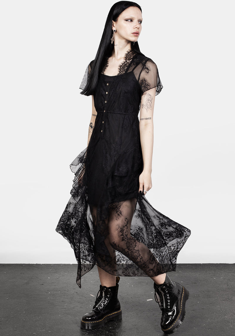 Mourning Lace Cascade Midaxi Dress