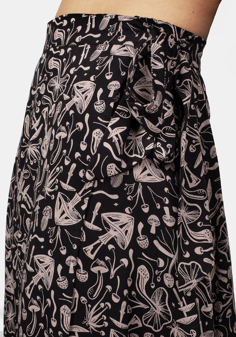 Mycophile Mushroom Print Midaxi Wrap Skirt